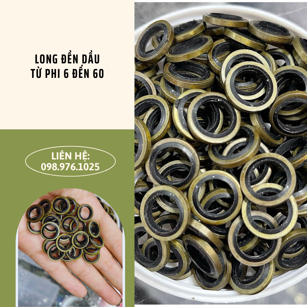 LONG ĐỀN DẦU LỖ 14 MM, CÓ ĐỆM CAO SU BỊCH 20 CÁI